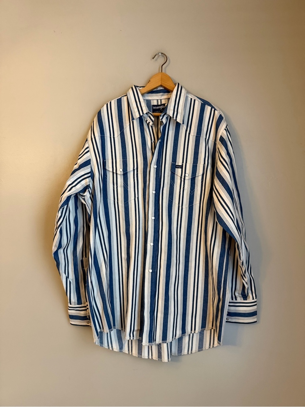 Vintage Wrangler Brushpopper Striped Western Cowboy Shirt 17.5-35  X-Long Tail